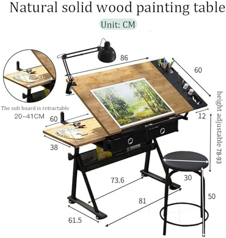 Drawing Table Drafting Table Craft Station Drawing Table, Tilt Table Top, Height/Tilt Adjustable, 2 Storage Drawers for Writing Art Craft Workstation(