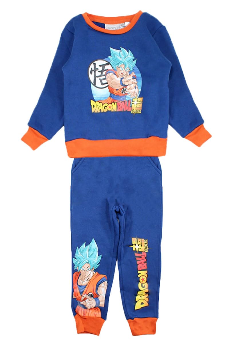 Dragon Ball Z – Tuta Bambino 3-8 Anni | Completo Caldo Felpato Invernale | 2 Colori Blu o Arancio | Goku Super Saiyan | Licenza Ufficiale | Pantaloni con Stampa e Polsini