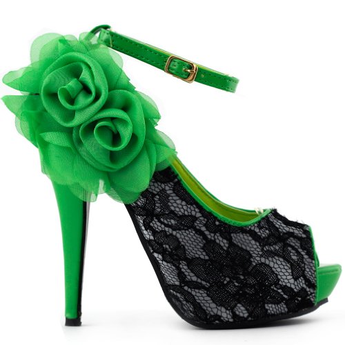 SHOW STORY Sexy Lace Peep Toe Flowers Stiletto High Heel Platform Shoes,LF30408