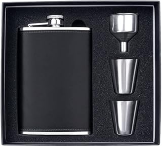 Hip Flask Gift Set, New Scale Hip Flasks for Liquor for Men with Black Leather Cover, 8 Oz Hip Flask Set w/Funnel Shot Glass,18/8 Stainless Steel Flasks for Liquor, Flasks for Liquor for Men Gift Box