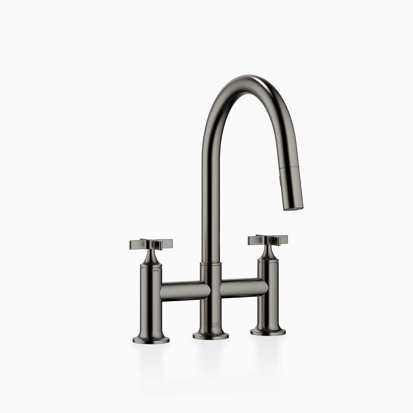 Dornbracht Three-Hole Bridge Mixer Pull-Down with Spray Function VAIA 19875809 Brushed Dark Platinum
