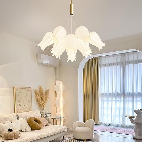 Chandelier fleur blanc et or plafonnier LED dimmable nordique WAGXIyU pour chambre