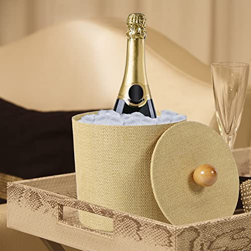 Sophinique Ice Bucket 3 Quart,Double Walled Ice Bucket, Insulated Faux Leather Ice Bucket, Natural Fabric Home Decorative Ice Bucket, Best For Home, Guest Rooms And Bar (Natural) #TOP5
