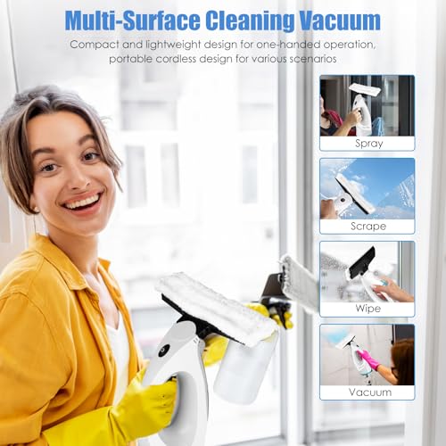 Image of Window Vacuum Squeegee, Rechargeable Window Vac, 4 in 1 Cordless Window Vacuum Cleaner, Electric Window Cleaning Tool for Windows, Shower Doors, Mirrors, Tiles, Water Tank