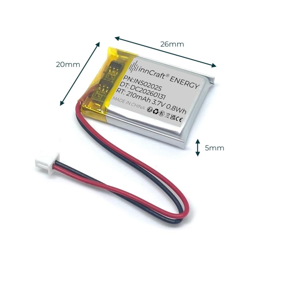 Akumulator Litowo Polimerowy innCraft Energy 210mAh 3.7V, 26x20x5 Model 502025 2P Molex 51021-020 1.25mm konektor
