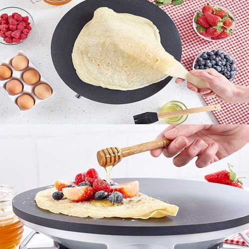 Crepera eléctrica, Plancha Antiadherente con Temperatura Ajustable para panqueques, Tortillas, Pizza y desayunos en casa.,