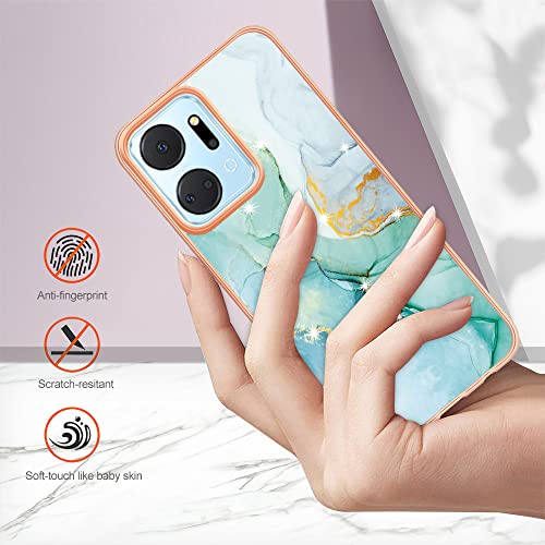 LEMAXELERS Glitzer IMD Marmor Silikon Hülle für Huawei Honor X7A Überzug TPU Bling Glitzer Marmor Schutzhülle Ultra Dünn Flex Silikon Cover Etui Handyhülle für Huawei Honor X7A,YBB Marble Green