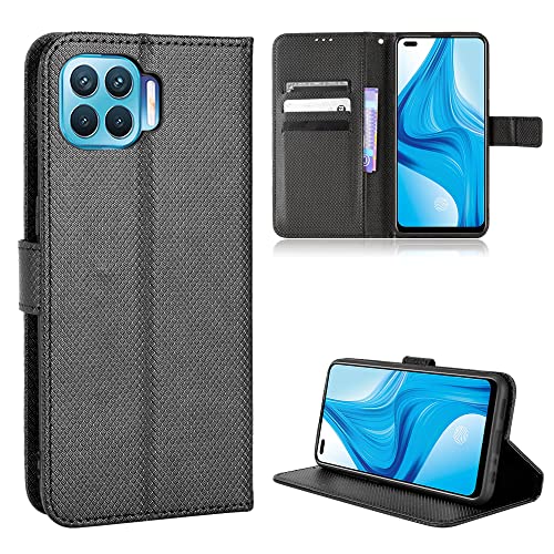 Elubugod Funda para OPPO F17 Pro Carcasa Case Funda,Funda para OPPO Reno 4F,Funda de Cuero PU Funda para OPPO Reno4 Lite CPH2119 SPH2209 CPH2125 / A93 Funda Carcasa Case Funda Black