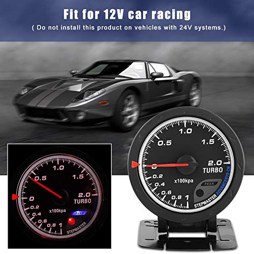 Keenso 60mm LED Turbo Boost Presse À Vide Jauge Compteur Noir Shell Universel pour Voiture De Course Auto 0 200 Kpa-Manometre Pression