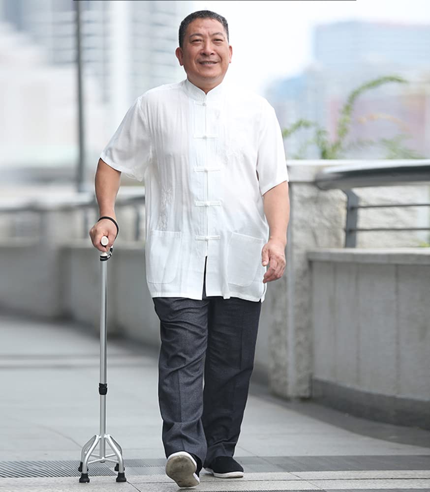 Stampelle per Camminare, Bastone Quadruplo Regolabile, Maniglia ergonomica, Ausili per la mobilità per Anziani, Anziani e Disabili, per Alti 39-71 Pollici, Argento/Oro/Marrone