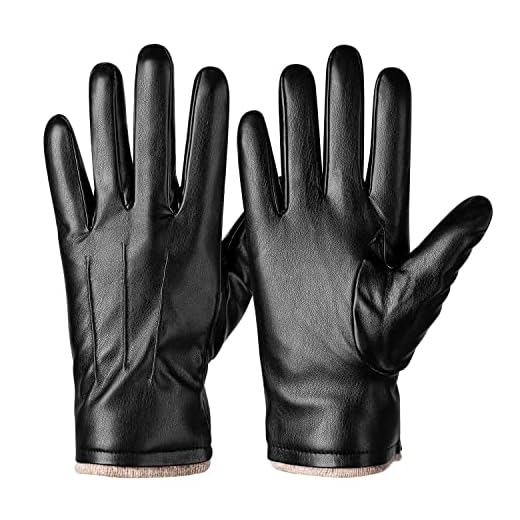 Alepo Winter PU Leather Gloves For Men, Warm Thermal Touchscreen Texting Typing Dress Driving Motorcycle Gloves With Wool Lining (Black-L)