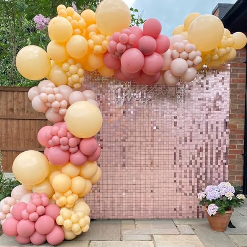 Image of Shimmer Wall Backdrop Matte Pink Square Sequin Wall Panel Backdrop Decor for Wedding, Anniversary, Birthday, Party, 24 Panels