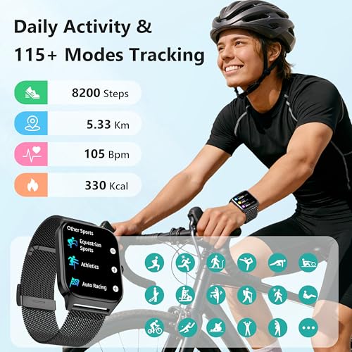 Image of Smart Watch, 1.85'' Smart Watches Women Men Make /Answer Call, Heart Rate /Blood Pressure /Sleep Monitor, 110+Sports Modes, Voice Control, Waterproof Fitness Watch Compatible for Android & iPhone