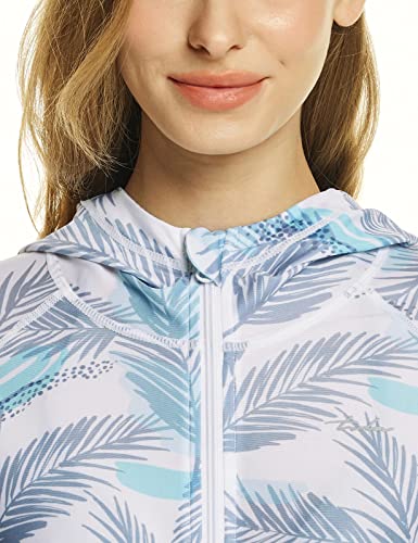 Tsla Women's Hoodie Zip Front Rash Guard, Upf 50+ Long Sleeve Swim Shirts, Uv/Spf Sunscreen Wetsuit Swimsuit Top, Zip Front Print Rashie Colorful Palm, X-Large #TOP5