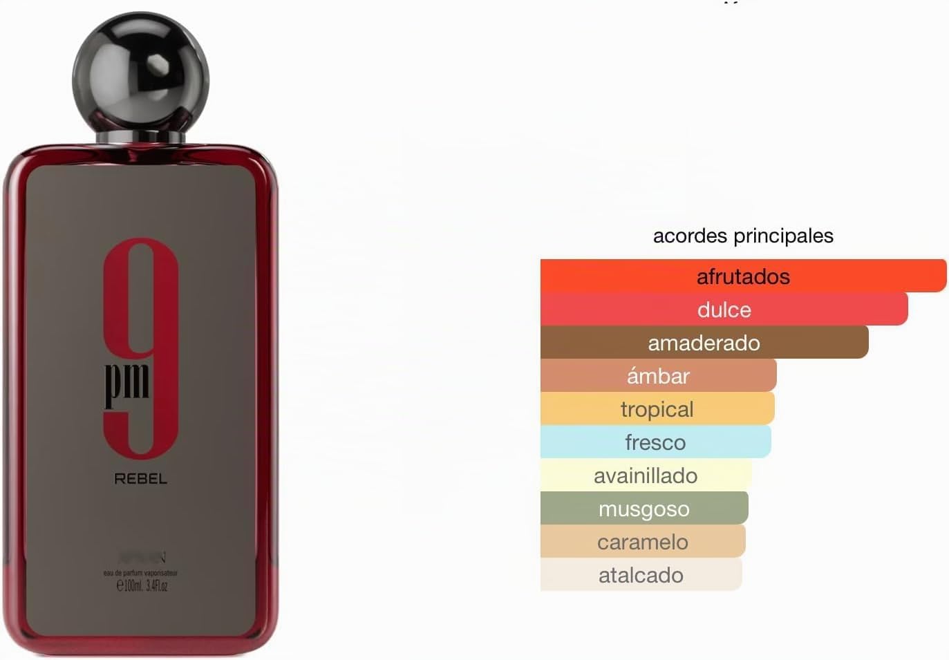 Perfume 9PM Rebel Eau de Parfum 100ML, Perfume Árabe Hombre de Larga Duración, Incluye Atomizador Recargable 5ML PARFUMISTAS, Fragancia Dulce Frutal con Notas de Manzana, Canela y Vainilla (9pm Rebel)