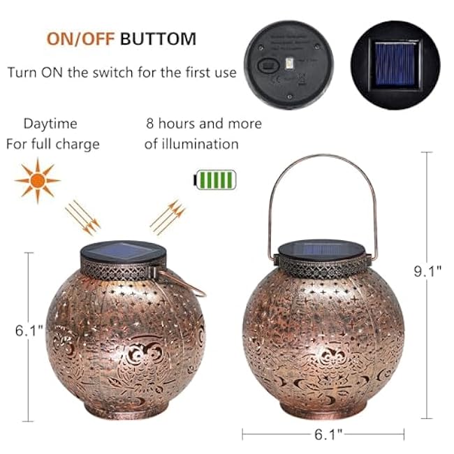 Solar Lanterns Outdoor Waterproof Garden Decorative Lights Owl Hanging Solar Lanterns for Patio, Table, Pathway, Balcony, Lawn, Yard Decor 2 Pack