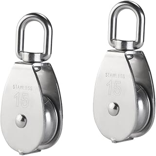 IMAGINE 2Pcs M15 M20 M25 Silver Single Pulley Block 304 Stainless Steel Single Wheel Wirerope Traction Trolley Crane Swivel Hook Pulley Roller Loading (M15 35kg)
