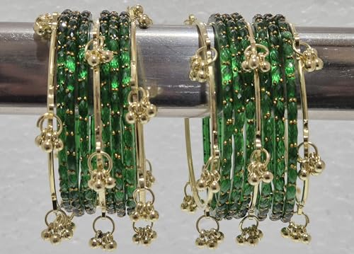 Image of kashmiri ghangharoo glass bangle Set For Women And Girls | Light Weight Bangles | Traditional Transparent Fancy Glass Chudi Set for Wedding, Party (18 Bangles)