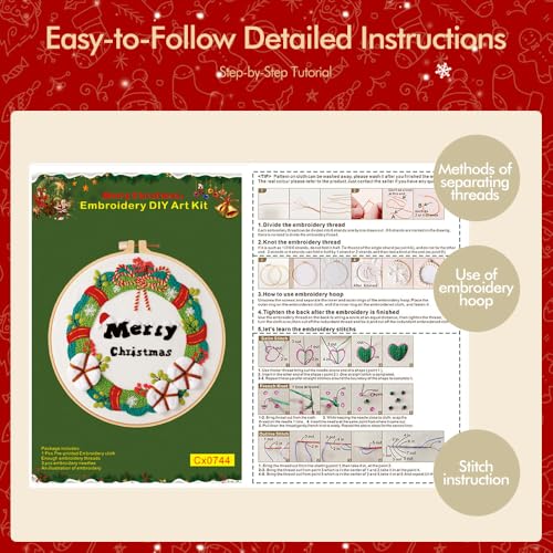 Image of wtisan Christmas Embroidery Kit, Cross Stitch Kits for Beginners, Needlepoint with All Tools & Instructions, Stamped Hand Embroidery Starter Kit for Holiday Crafts & Xmas Home Decor, W19