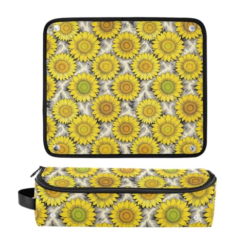 Bolsa de viaje para herramientas de cabello para mujer con tapete resistente al calor grande para planchas de pelo, rizadores, secadores, diseño retro con girasoles, bolsa de almacenamiento esencial para mujeres miniatura 3