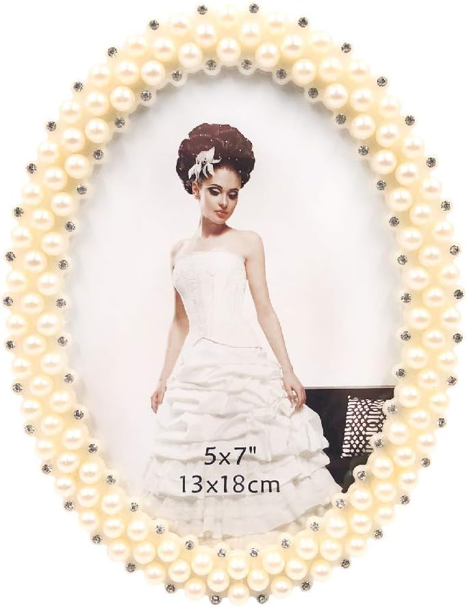 Abbie Home Wedding Photo Frame - Pearls Decorated Picture Holder Display Anniversary Valentines Day Gift New Year Christams Present for Family New Couple (Silver)