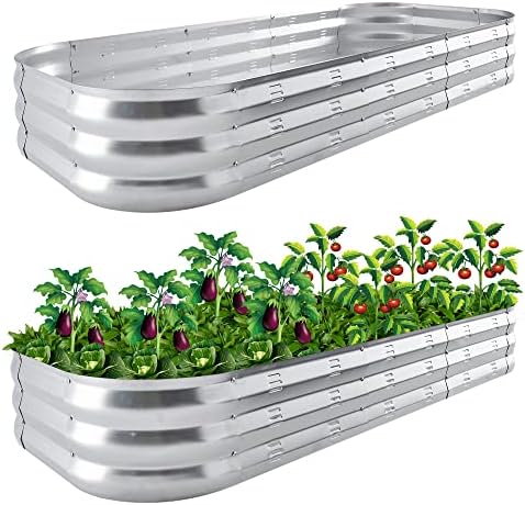 MFMRSLW Galvanized Raised Garden Bed 2Pcs Planter Raised Beds Outdoor for Gardening Vegetables Flowers Herbs Succulents Oval Large Metal Planter Box Kit, 6L * 2.6W FT
