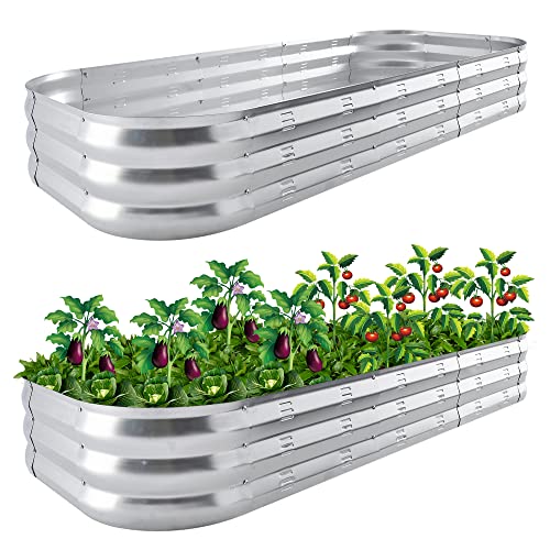 Mfmrslw Galvanized Raised Garden Bed 2Pcs Planter Raised Beds Outdoor For Gardening Vegetables Flowers Herbs Succulents Oval Large Metal Planter Box Kit, 6L * 2.6W Ft #TOP20