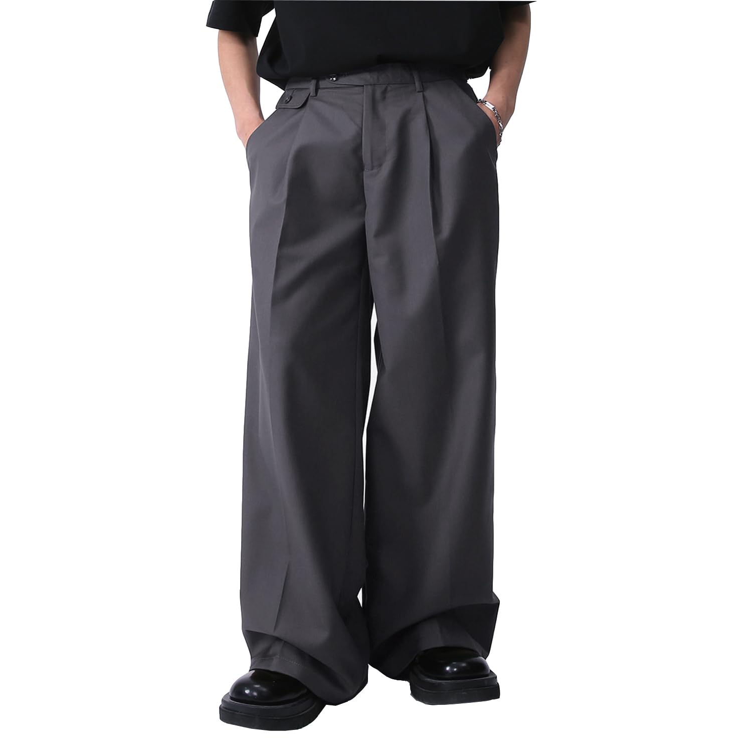 WZIKAI Mens Baggy Dress Pants Zipper Fly Pleated Wide Leg Dress Pants Business Casual Work Long Trousers with