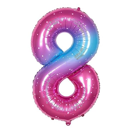 Ponmoo Foil Globo Número 8 Rosa-Azul 40" (101cm), Inflable Helio o aire, Gigante Numeros 0-9, 10-19, 20-29, 30-100, Grande Globos Decoración para La Boda Aniversario y Cumpleaños Fiestas