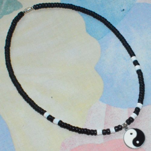 Native Treasure 20 Inch Men's Yin Yang Pendant Black Coco Shell Surfer Necklace Puka Choker - 5Mm (3/16") #TOP4