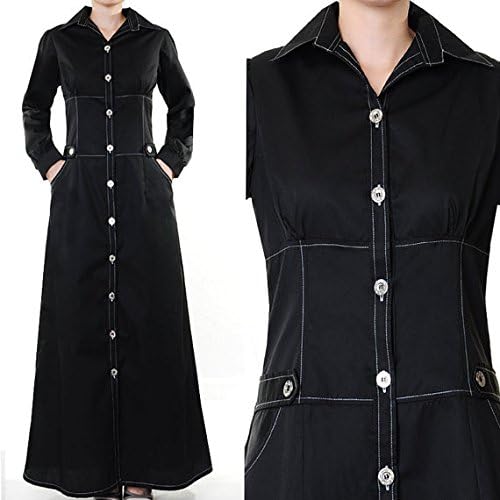 Islamic Dress 0790 - Muslim Abaya Black Tailored Cotton Shirt Dress Career Abaya Long Sleeves Maxi Size M/l