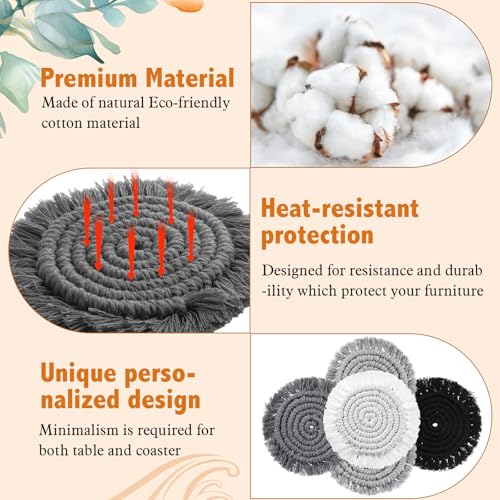 6-Pcs-Coasters-for-Drinks-Absorbent-Boho-Cotton-Woven-Coaster-Farmhouse-Tassel-Macrame-Coaster-with-Holder-Housewarming-Gift-for-Kitchen-Office-Coffee-Table-Decor-4-in-Gray 6 Pcs Coasters for Drinks Absorbent Boho Cotton Woven Coaster Farmhouse Tassel Macrame Coaster with Holder Housewarming Gift for Kitchen Office Coffee Table Decor 4 in Gray