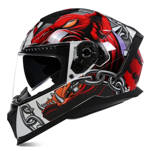 RUYICZB Casque Modulaire Intégré Rabattable Casque De Moto Intégral Approuvé par Le Dot Moto Cyclomoteur Casque De Course De Vélo De Rue, Hommes Et Femmes,F,S