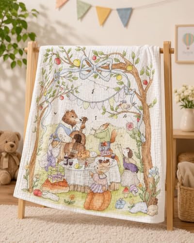 Image of Kassy Pop Printed 6 Layer Bamboo Muslin Blanket Cum Swaddling Towel for Baby | AC Quilt, Multi-Purpose Blanket | 70% Bamboo, 30% Cotton | 110cm x 110cm (Multicolor Print)