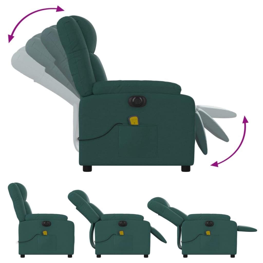 Poltrona Massaggiante Reclinabile Elettrica Verde Scuro Tessuto,Poltrona Massaggiante,Poltrona Relax Massaggiante,Poltrone Relax per Soggiorno-3205196