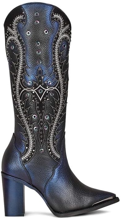 Cuadra Women's Tall Western Boot in Genuine Leather Blue 4I09RS