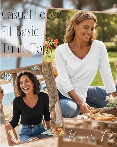 Ficerd 3 Pack Women's 3/4 Length Sleeve T Shirts, V Neck Tops Casual Blouses Loose Fit Tees 2025 Fashion Clothes2