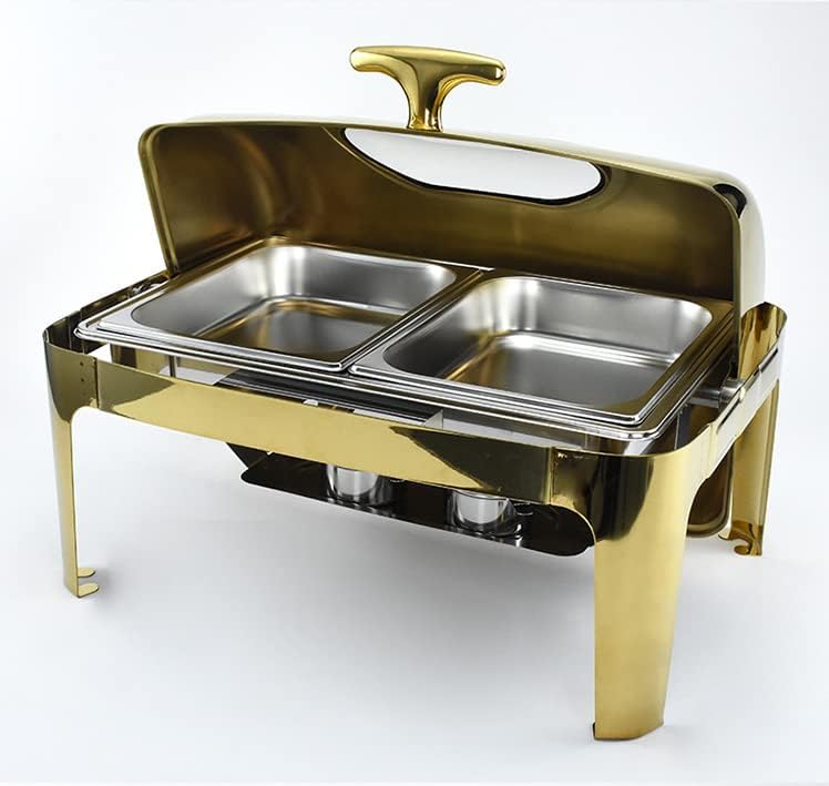 Miniatura 4 de Juego de bufé de platos de rozamiento con tapa enrollable, juego de servidor de rozamiento de acero inoxidable de 9 cuartos para catering,