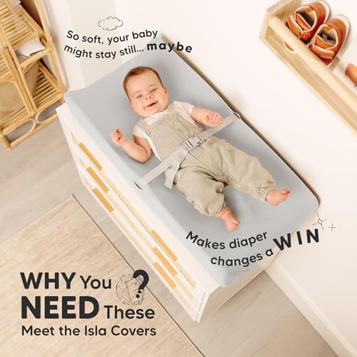 Image of 2-Pack Baby Changing Pad Cover for Girl, Boy - 34x18 Soft Viscose Derived from Bamboo Baby Diaper Changing Table Pad Cover Sheets, Neutral, Snug Fit Nursery Diaper Change Sheets (French Gray)