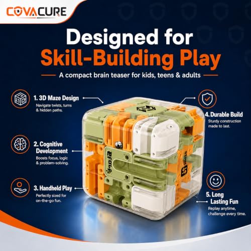 Image of COVACURE 3D Maze Puzzle Cube with Metal Ball Inside, Transparent Handheld Marble Run Brain Teaser Game for Kids & Adults, Engaging Brain Teaser, Stress Relief Challenge (6 CM)