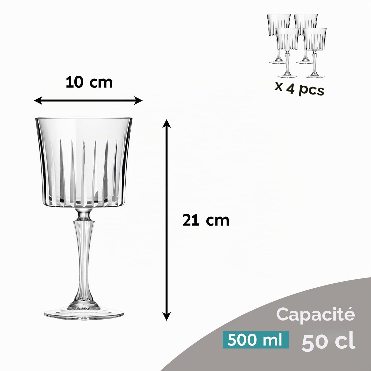 RCR Cristalleria Italiana RCR Lot de 4 verres à pied TIMELESS COCKTAIL, 100% Made in Italy, Capacité 50 cl