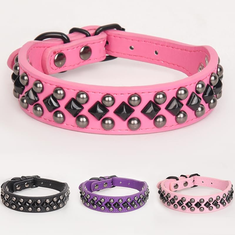 Pimaodog Hundehalsband aus PU-Leder mit Nieten für kleine, mittelgroße und große Hunde, Pitbull, Mastiff, Labrador, Boxer, Rottweiler, Deutscher Schäferhund (Schwarz, M)