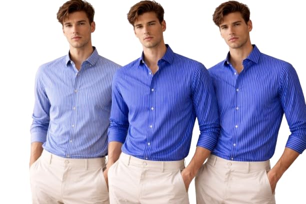 trend adda Men's Slim Fit Blue Striped Shirt Long Sleeve Button Down Casual Business Formal Stretch Cotton Stylish Comfortable Breathable-picture-52
