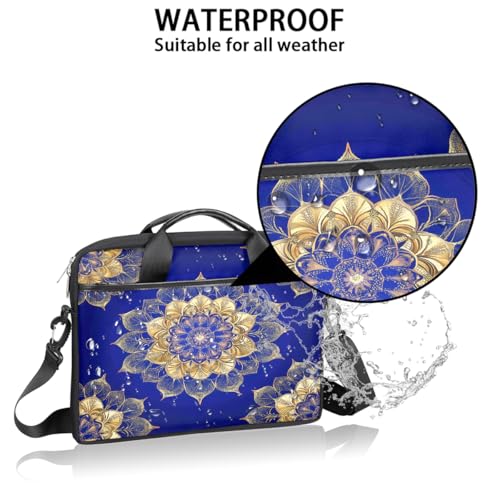 Funda para laptop Golden Mandala Flowers de 15 pulgadas, maletín delgado para computadora portátil con correa ajustable, ideal para trabajo, oficina y viajes, para hombres y mujeres miniatura 3