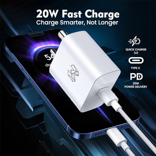 Image of MOOSH Type C 20W Charger BIS Certified for Android Smart Phones Apple Phone 15 | 14 | 13 | 12 | 11 Series with PD 3.0 Type C (White)