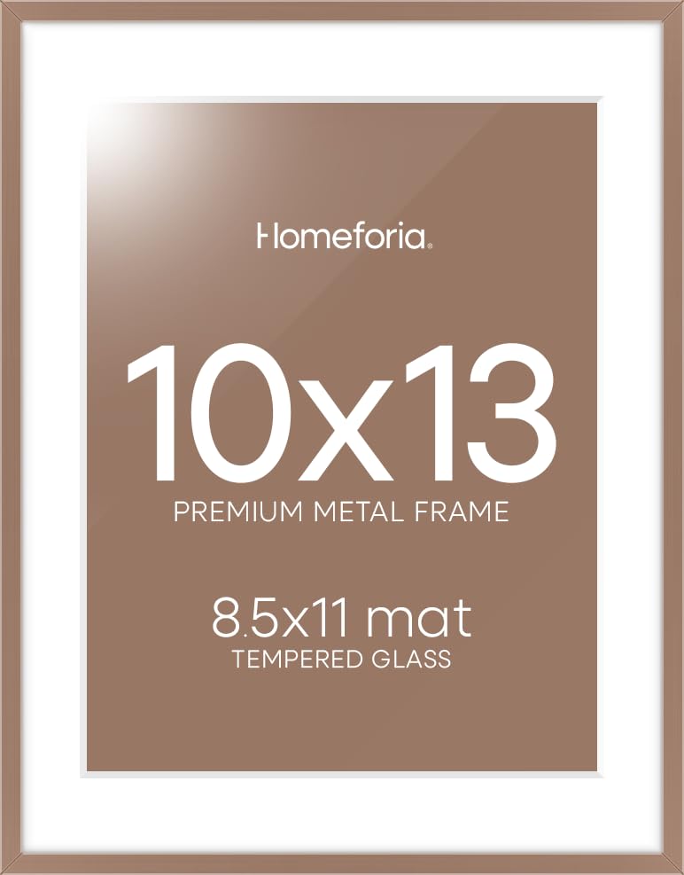Image of Homeforia 10x13 Picture Frame Mocha, High End Metal 10x13 Poster Frames with Mat for 8.5x11, 10 x 13 Mocha Frames Matted to 8.5 x 11 inch Photo, 10by13 Hanging Frames, Tempered Glass, Wall Kit, Set of 2