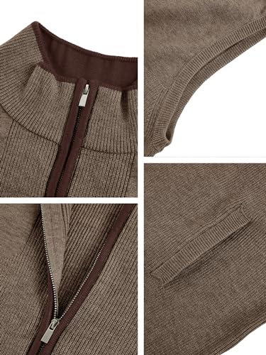 Image of Ryannology Mens Sweater Vest Zip up Casual Sleeveless Cardigan Knitted Stand Collar Regular Fit Jacket with Pockets