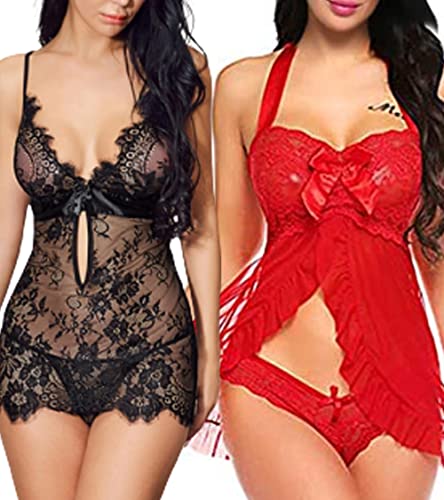 Image of Love Maker Soft Spandex Net Women Babydoll Honeymoon Nightwears Combo Small to 3XL