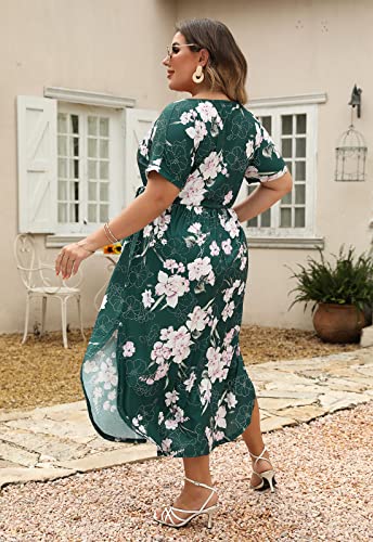 Image of Nemidor Womens Casual Plus Size Tie Waist Slit Long Maxi Dress with Pockets NEM313