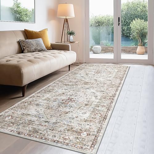 Garvee 2x6 Washable Vintage Runner Rug for Entryway Kitchen Soft Non Slip Thin Carpet Traditional Floral Print Floor Cover Distressed Accent Throw Rug